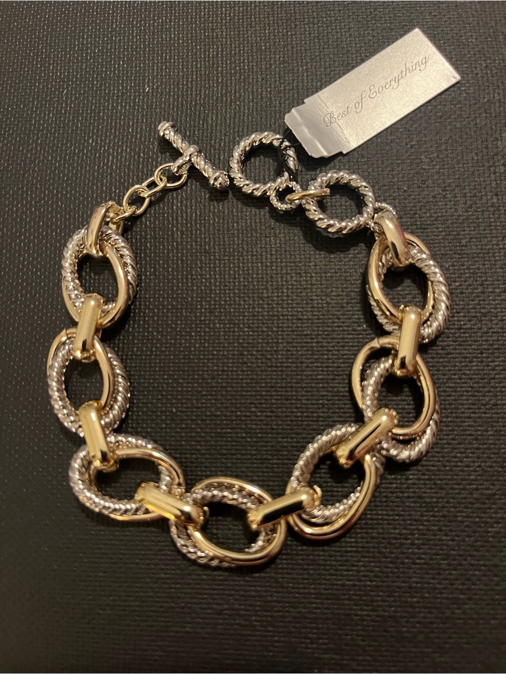 Two-Tone Gold & Silver Oval Rolo Toggle Link Textured Bracelet